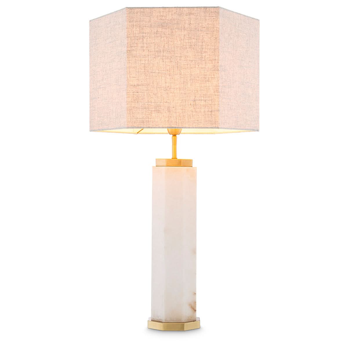 Eichholtz Tischlampe Newman – Alabaster | Antik-Messing-Finish | Leinenschirm Tischlampe Eichholtz