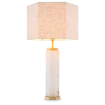 Eichholtz Tischlampe Newman – Alabaster | Antik-Messing-Finish | Leinenschirm Tischlampe Eichholtz
