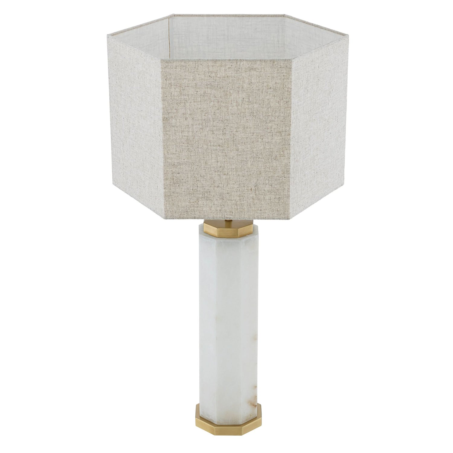Eichholtz Tischlampe Newman – Alabaster | Antik-Messing-Finish | Leinenschirm Tischlampe Eichholtz