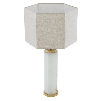 Eichholtz Tischlampe Newman – Alabaster | Antik-Messing-Finish | Leinenschirm Tischlampe Eichholtz