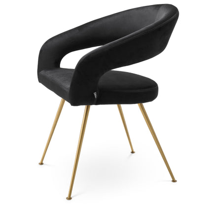 Eichholtz Stuhl Bravo – Roche Schwarz Samt mit gebürstetem Messing Esszimmerstuhl Eichholtz