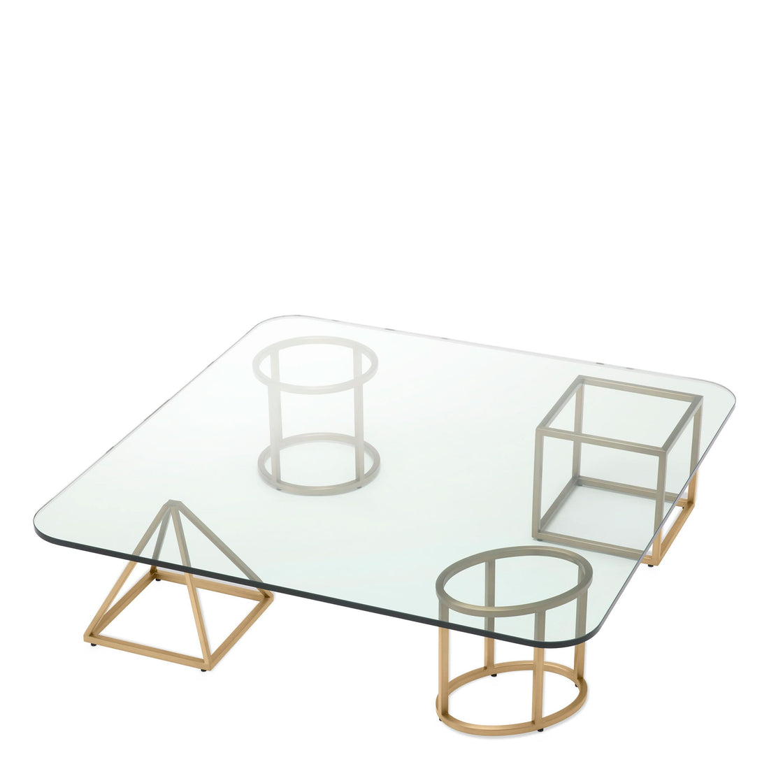 Eichholtz Couchtisch Speiser – Gebürstetes Messing | Klarglas | Quadratisch Couchtisch eckig Eichholtz