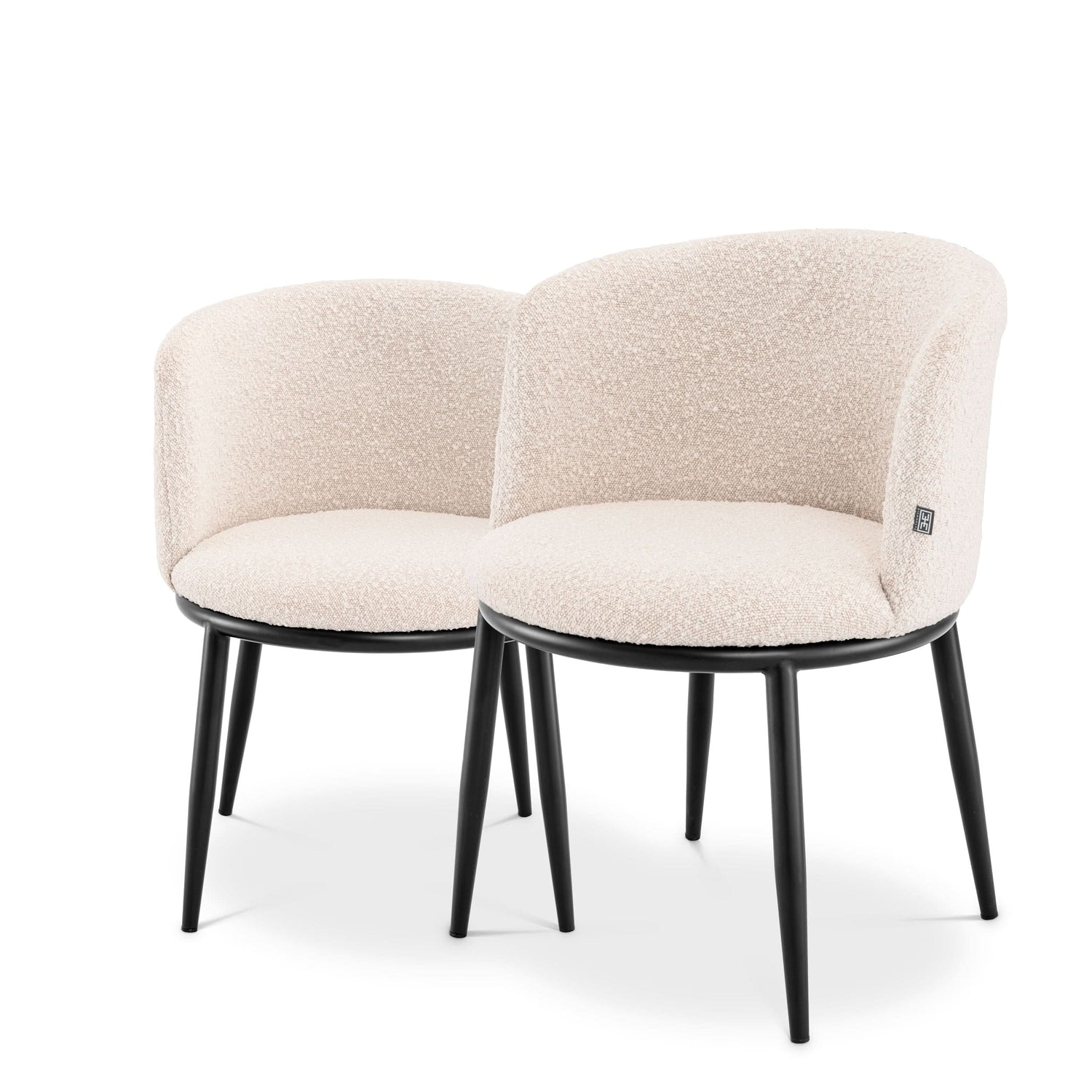 Eichholtz Stuhl Filmore – 2er-Set – Bouclé Creme mit schwarzen Beinen 2er-Set Esszimmerstühle Eichholtz