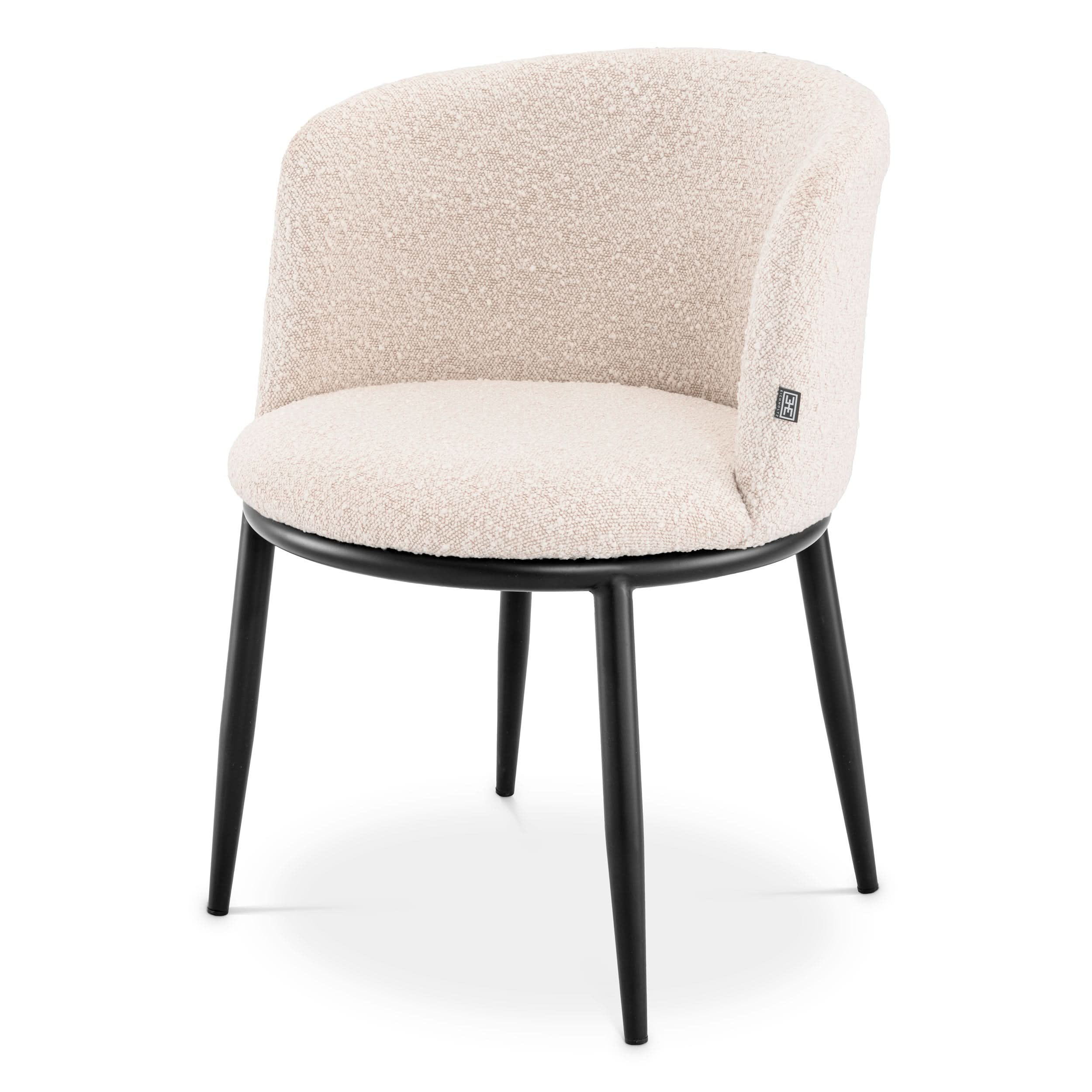 Eichholtz Stuhl Filmore – 2er-Set – Bouclé Creme mit schwarzen Beinen 2er-Set Esszimmerstühle Eichholtz