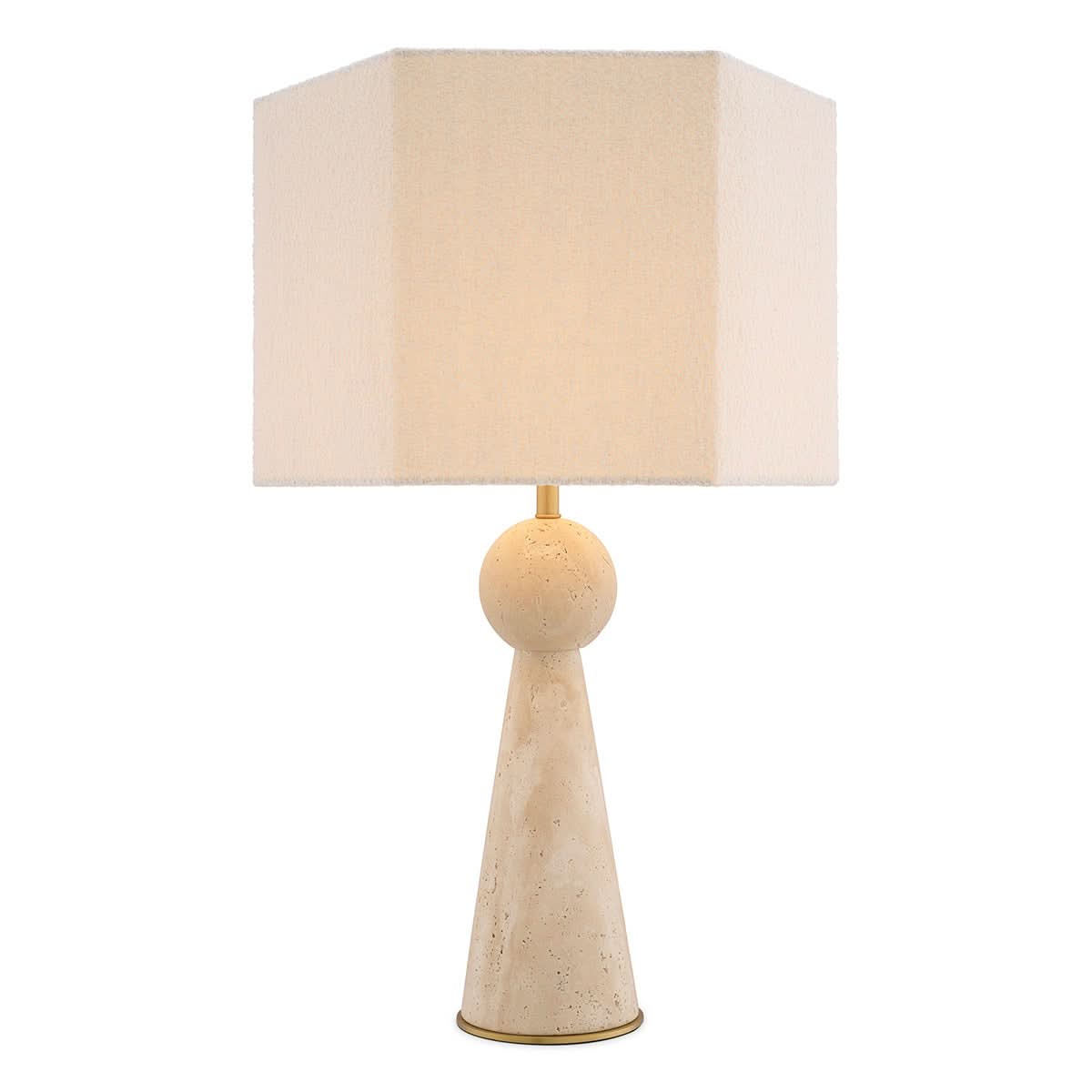 Eichholtz Tischlampe Novak – Travertin | Antik-Messing-Finish | Bouclé-Schirm Tischlampe Eichholtz