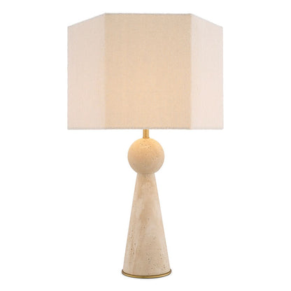 Eichholtz Tischlampe Novak – Travertin | Antik-Messing-Finish | Bouclé-Schirm Tischlampe Eichholtz