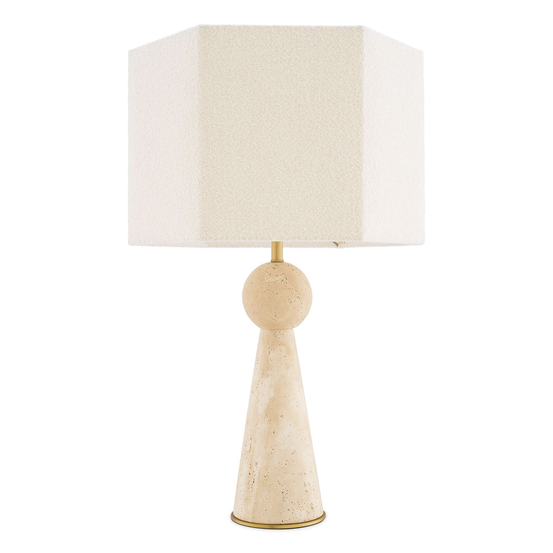 Eichholtz Tischlampe Novak – Travertin | Antik-Messing-Finish | Bouclé-Schirm Tischlampe Eichholtz