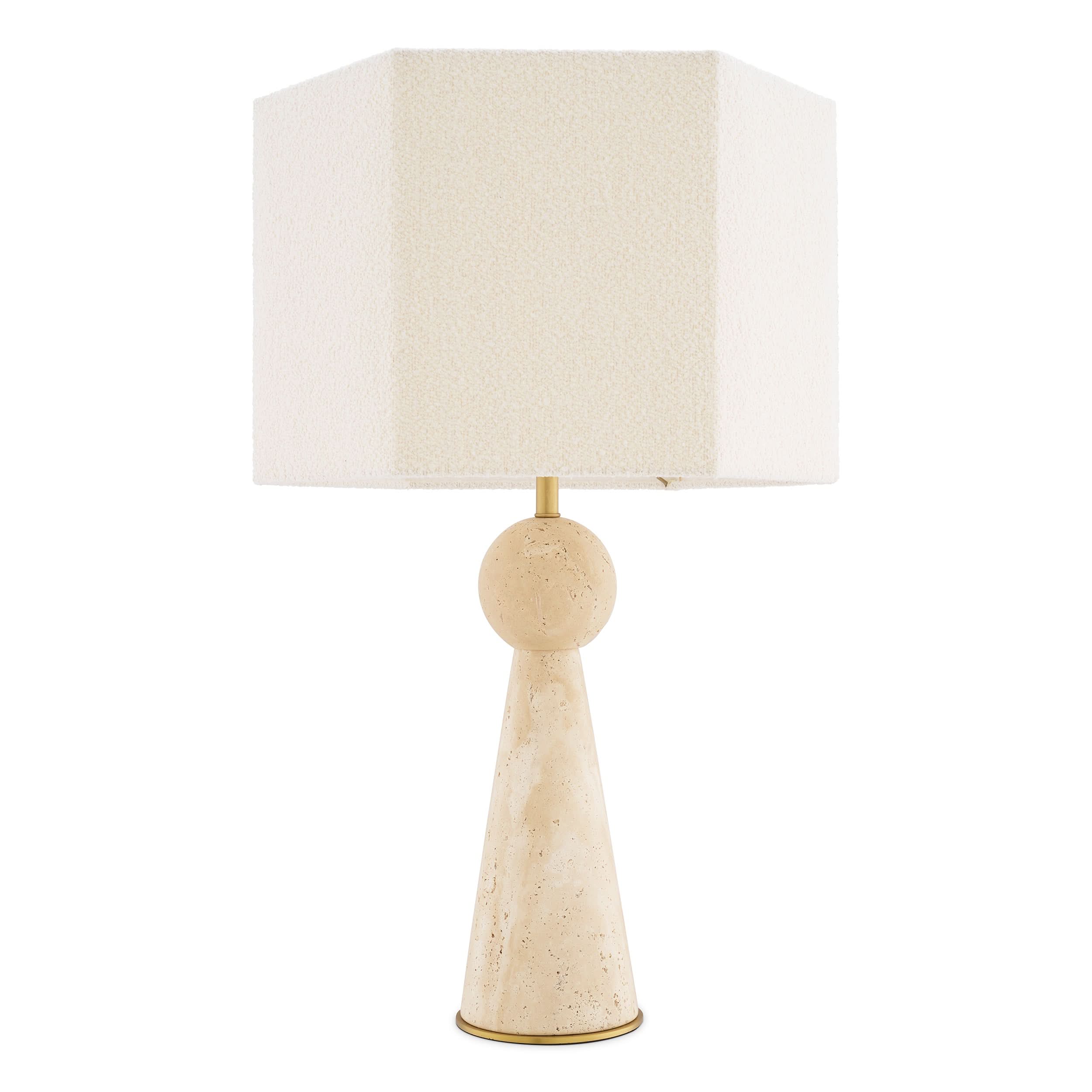 Eichholtz Tischlampe Novak – Travertin | Antik-Messing-Finish | Bouclé-Schirm Tischlampe Eichholtz
