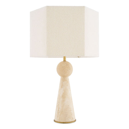 Eichholtz Tischlampe Novak – Travertin | Antik-Messing-Finish | Bouclé-Schirm Tischlampe Eichholtz