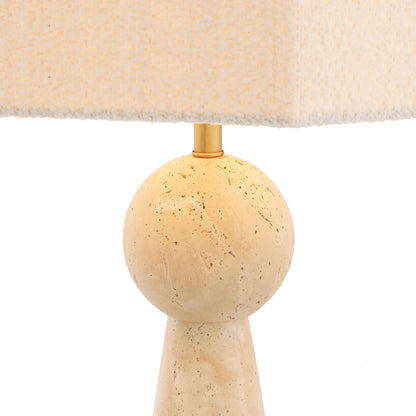 Eichholtz Tischlampe Novak – Travertin | Antik-Messing-Finish | Bouclé-Schirm Tischlampe Eichholtz