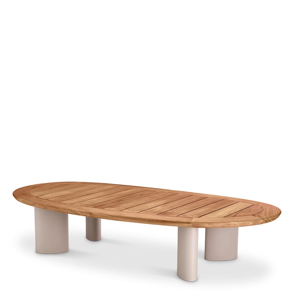 Eichholtz Outdoor Couchtisch Free Form – Teakholz Natur | Aluminiumgestell Sand-Finish | Freiform Outdoor Couchtisch oval Eichholtz