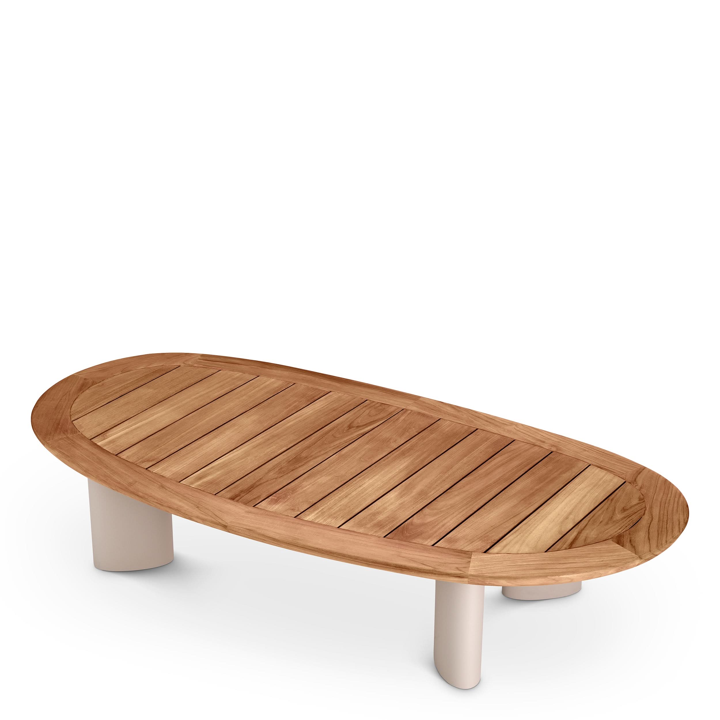 Eichholtz Outdoor Couchtisch Free Form – Teakholz Natur | Aluminiumgestell Sand-Finish | Freiform Outdoor Couchtisch oval Eichholtz