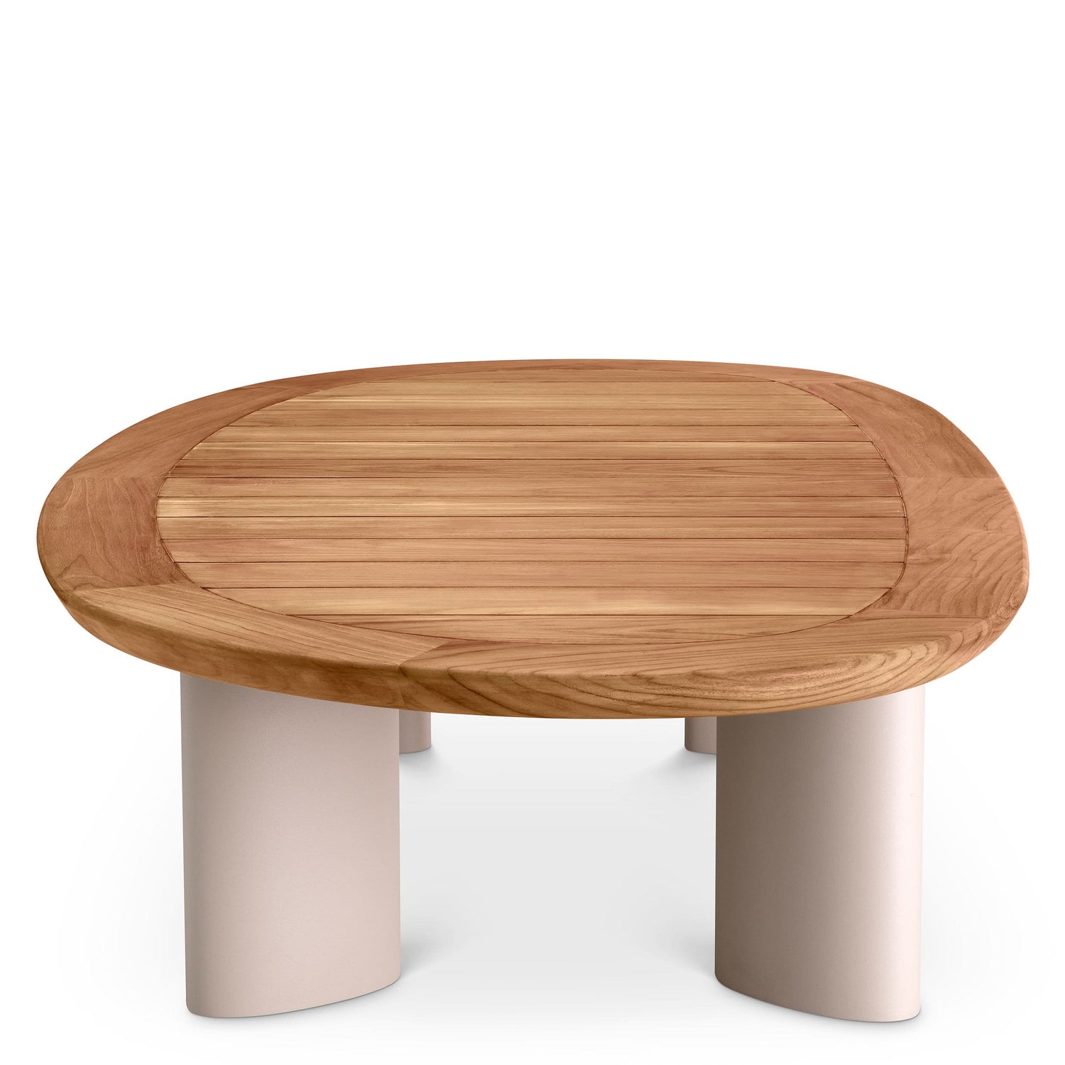 Eichholtz Outdoor Couchtisch Free Form – Teakholz Natur | Aluminiumgestell Sand-Finish | Freiform Outdoor Couchtisch oval Eichholtz