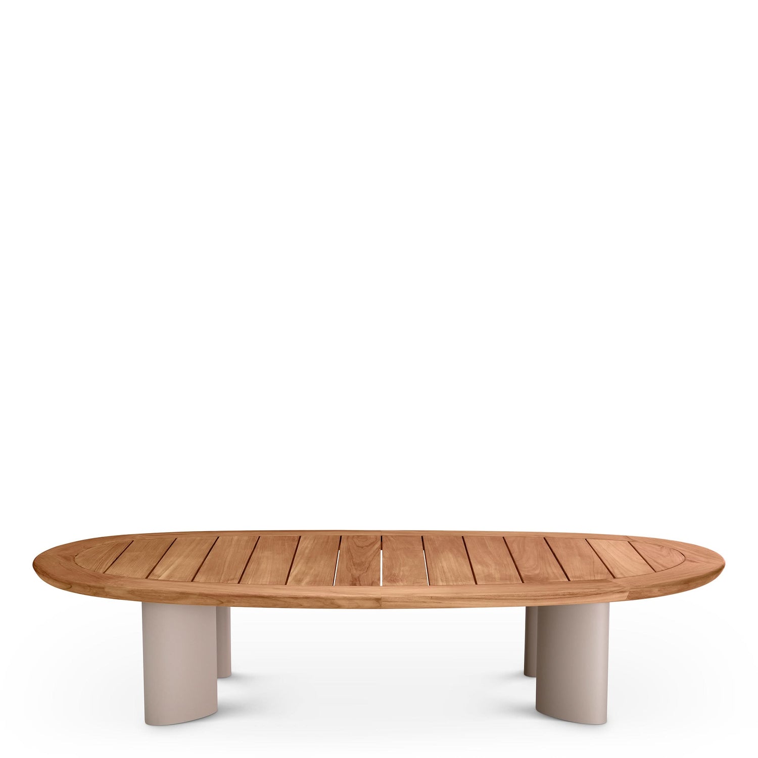 Eichholtz Outdoor Couchtisch Free Form – Teakholz Natur | Aluminiumgestell Sand-Finish | Freiform Outdoor Couchtisch oval Eichholtz