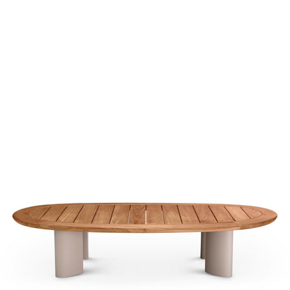 Eichholtz Outdoor Couchtisch Free Form – Teakholz Natur | Aluminiumgestell Sand-Finish | Freiform Outdoor Couchtisch oval Eichholtz