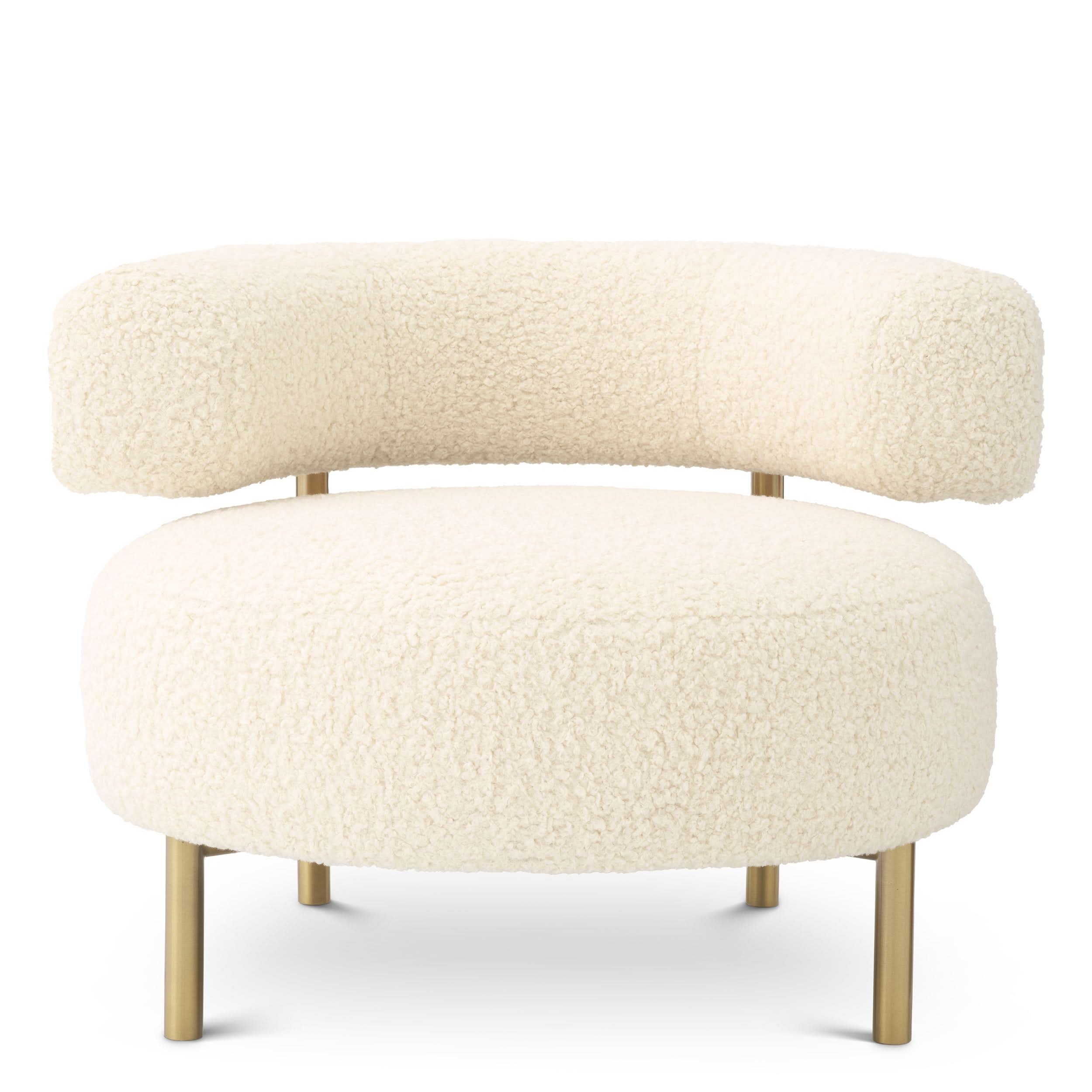 Eichholtz Sessel Thompson – Faux Shearling | Gebürstetes Messing | Skulpturale Form Polstersessel Eichholtz