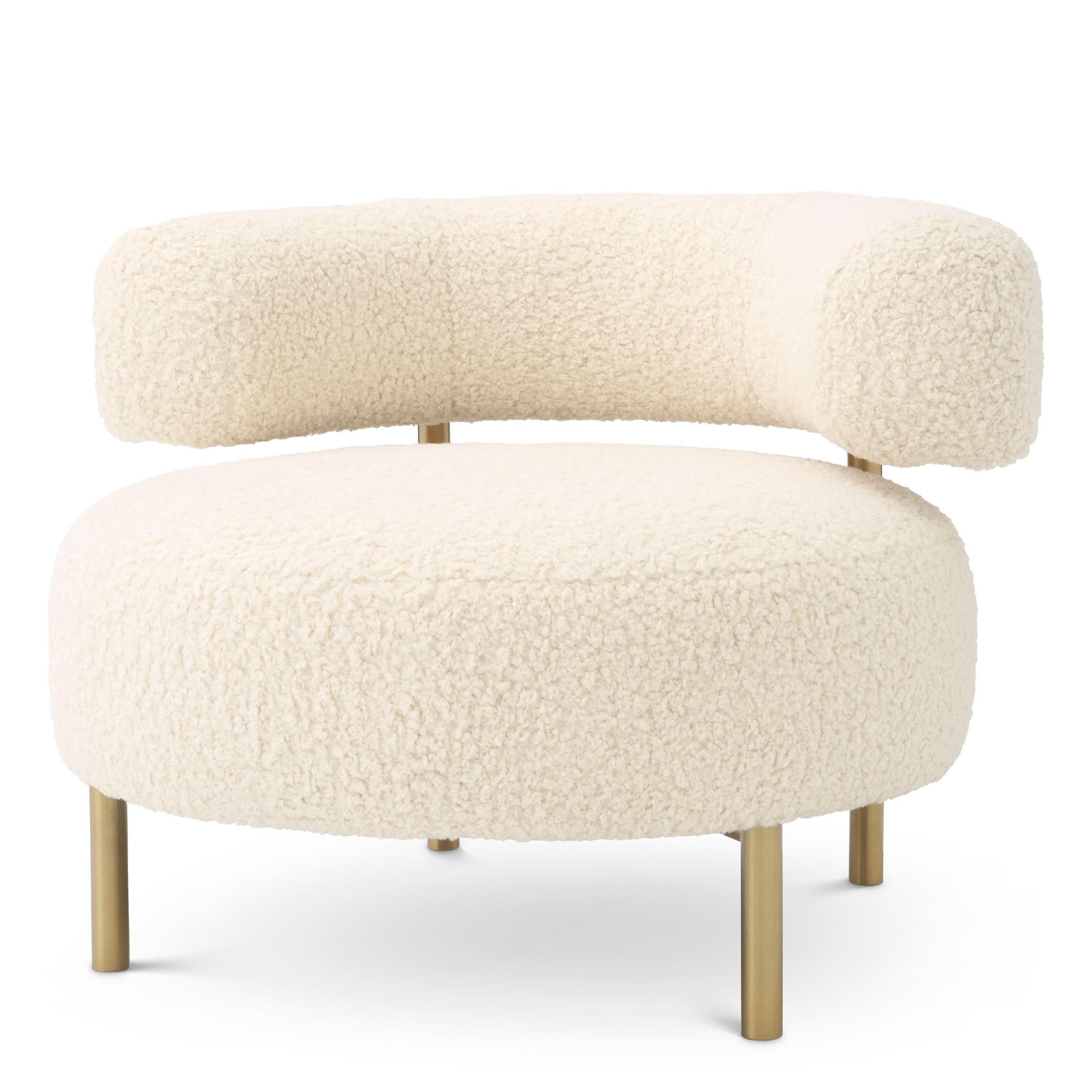 Eichholtz Sessel Thompson – Faux Shearling | Gebürstetes Messing | Skulpturale Form Polstersessel Eichholtz