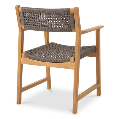 Eichholtz Outdoor Esszimmerstuhl Cancun – Naturteak | Graues Geflecht (2er-Set) 2er-Set Outdoor Stühle Eichholtz