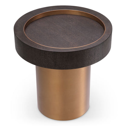 Eichholtz Beistelltisch Otus Rund – Eichenfurnier Mocha | Gebürstetes Messing | Rund Beistelltisch rund Eichholtz