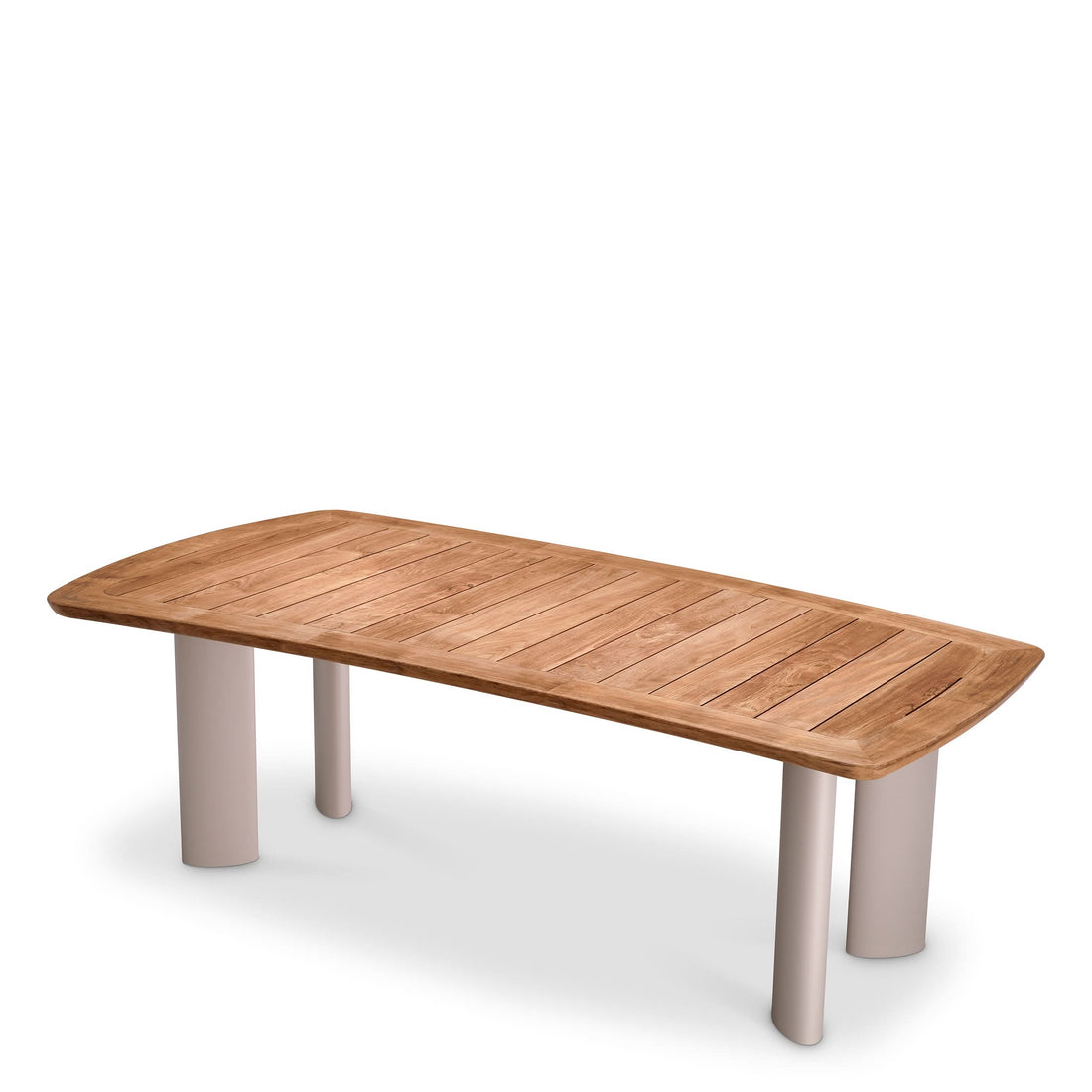 Eichholtz Outdoor Esstisch Osario – Teakholz Natur | Aluminiumgestell Sand-Finish | Oval Outdoor Esstisch eckig Eichholtz