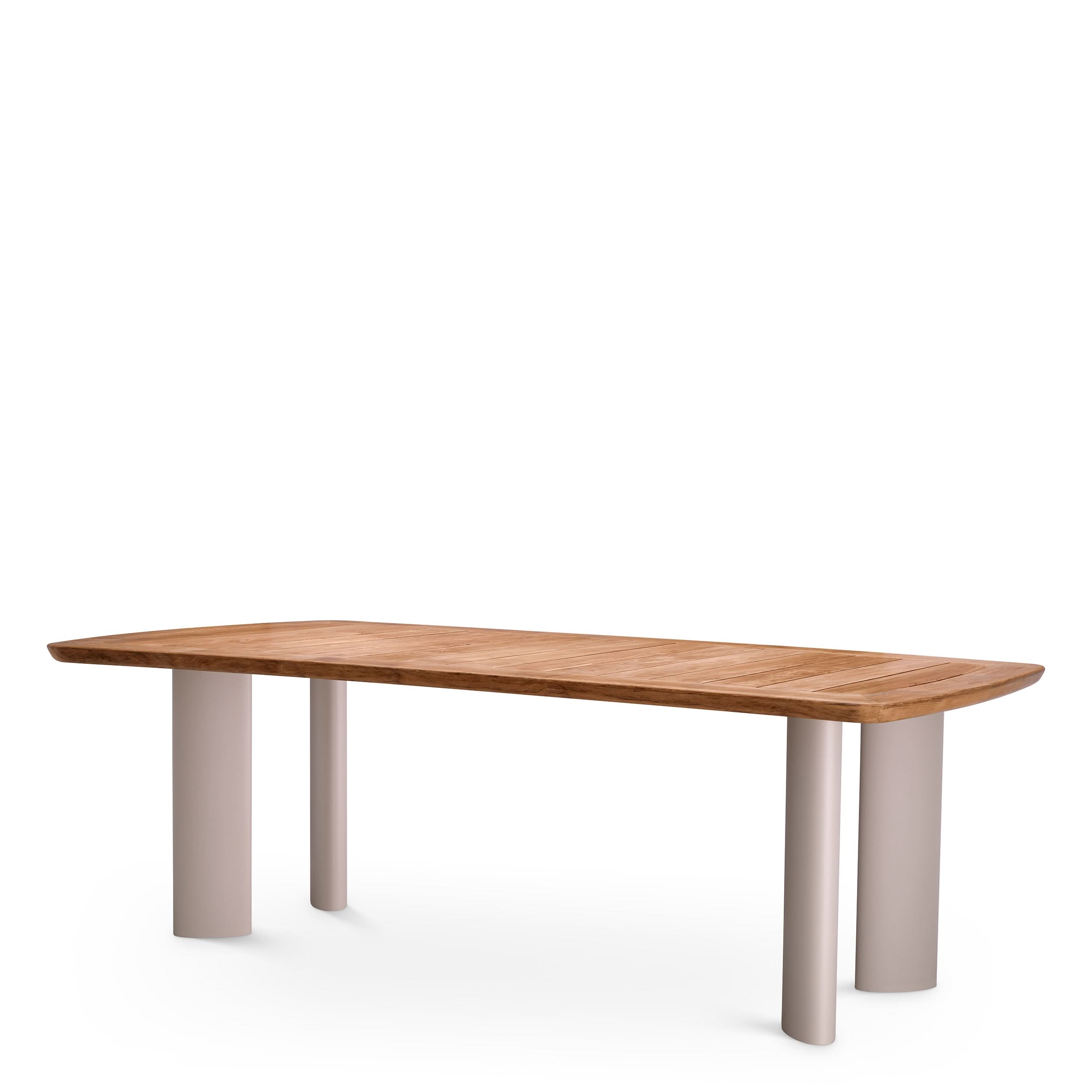 Eichholtz Outdoor Esstisch Osario – Teakholz Natur | Aluminiumgestell Sand-Finish | Oval Outdoor Esstisch eckig Eichholtz