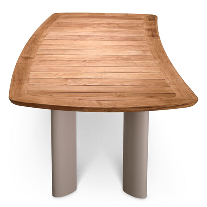 Eichholtz Outdoor Esstisch Osario – Teakholz Natur | Aluminiumgestell Sand-Finish | Oval Outdoor Esstisch eckig Eichholtz