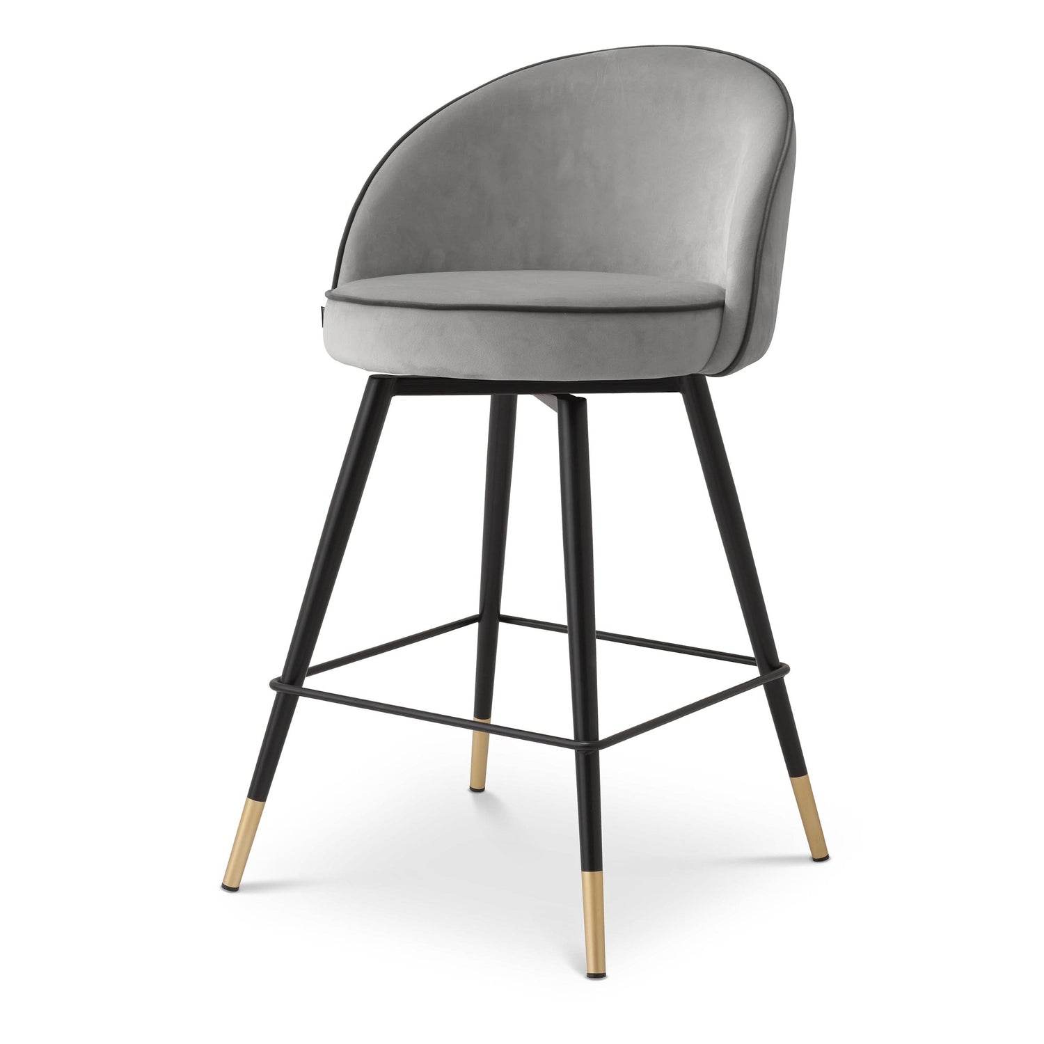 Eichholtz Tresenstuhl Cooper – 2er-Set – Roche Hellgrau Samt mit dunkler Kedernaht 2er-Set Barstühle Eichholtz