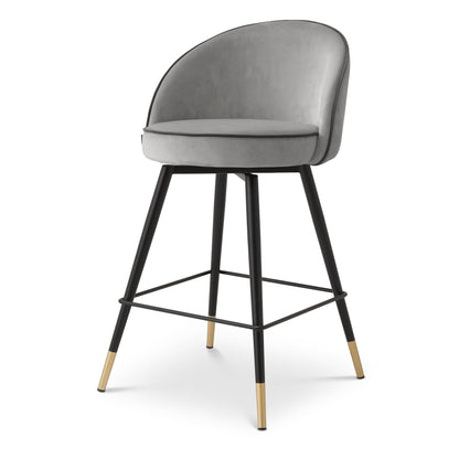 Eichholtz Tresenstuhl Cooper – 2er-Set – Roche Hellgrau Samt mit dunkler Kedernaht 2er-Set Barstühle Eichholtz