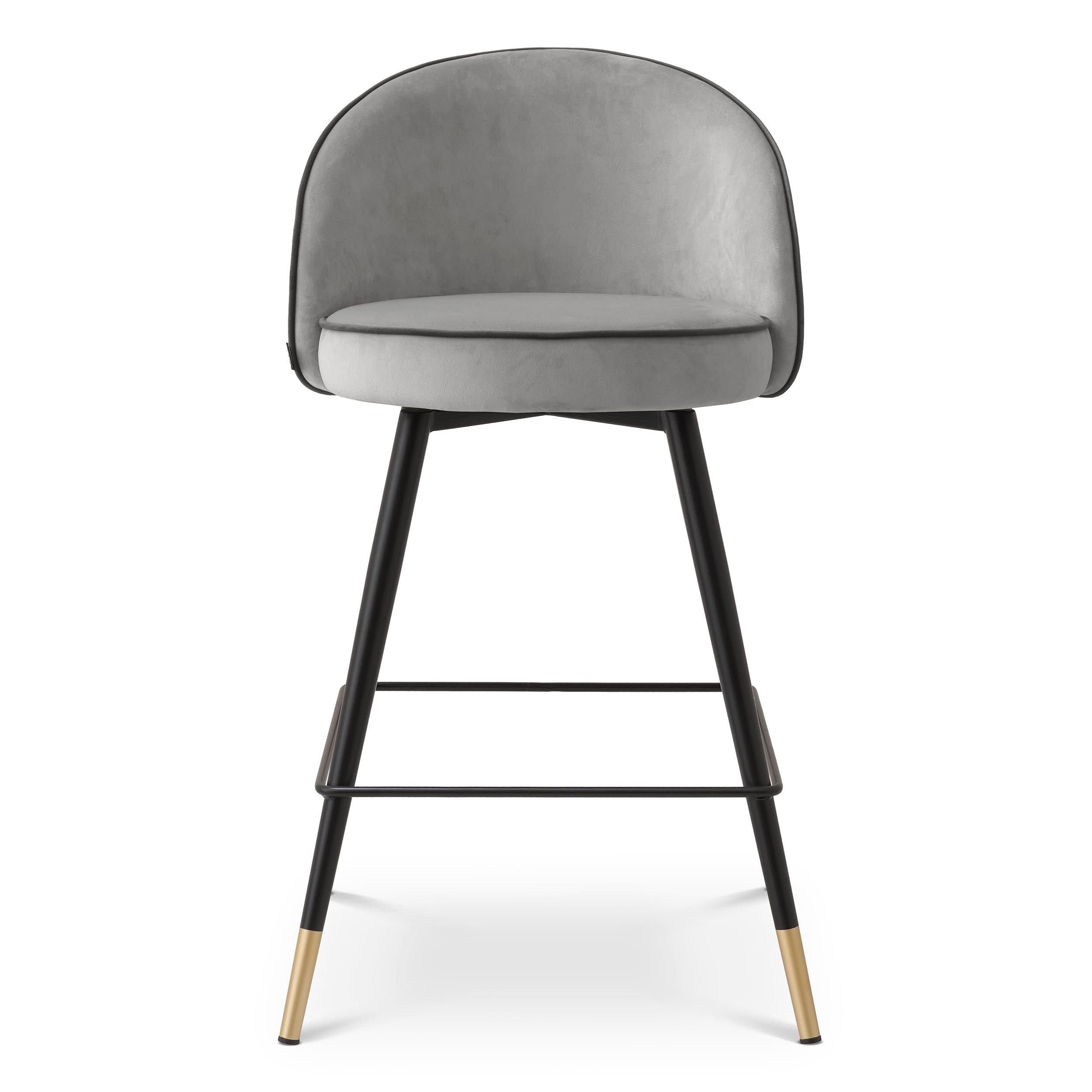 Eichholtz Tresenstuhl Cooper – 2er-Set – Roche Hellgrau Samt mit dunkler Kedernaht 2er-Set Barstühle Eichholtz