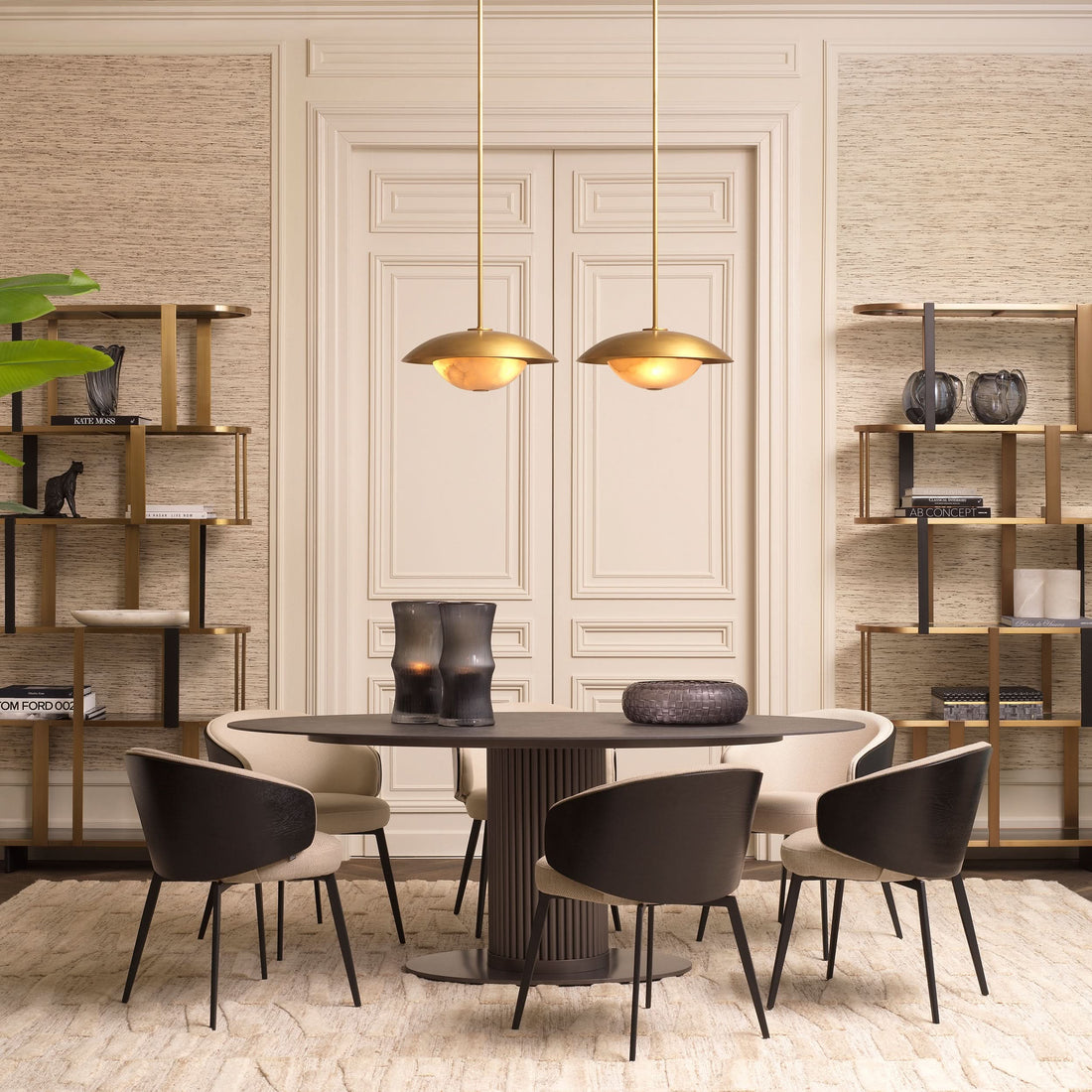 Eichholtz – Kabinett Clio rund (Brushed Brass | Smoke Glass) Offenes Regal Eichholtz