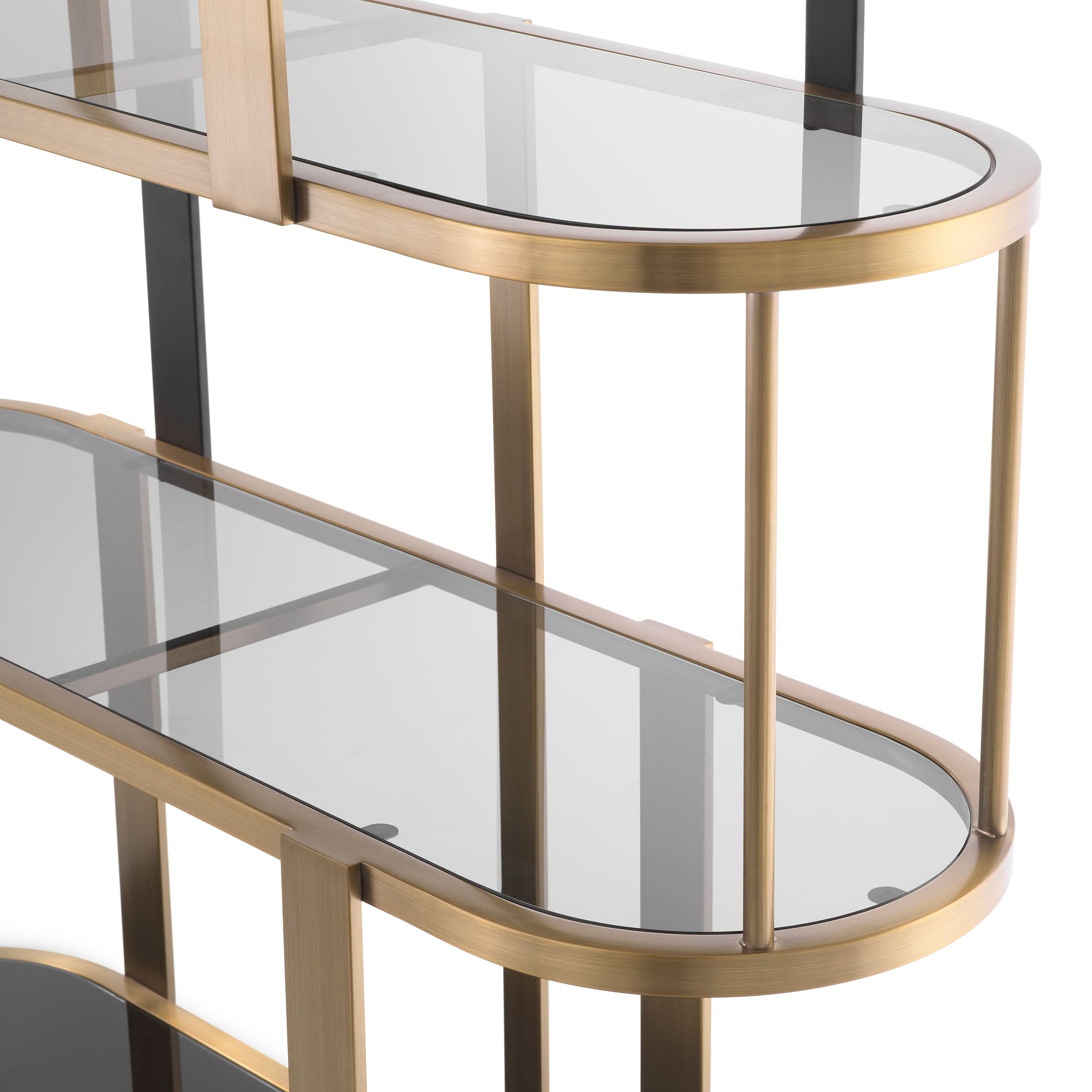 Eichholtz – Kabinett Clio rund (Brushed Brass | Smoke Glass) Offenes Regal Eichholtz