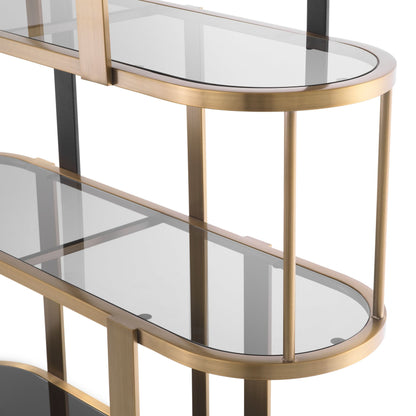 Eichholtz – Kabinett Clio rund (Brushed Brass | Smoke Glass) Offenes Regal Eichholtz