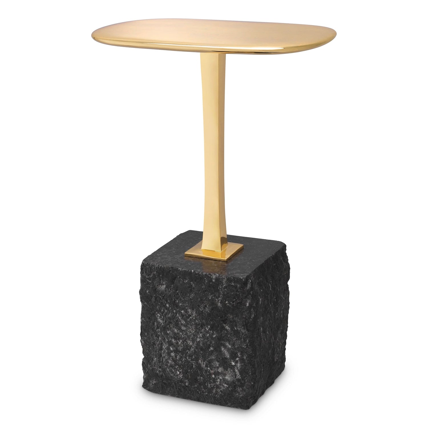 Eichholtz Beistelltisch Kayan S – Schwarzer Granit | Poliertes Messing | Halbrund Beistelltisch oval Eichholtz