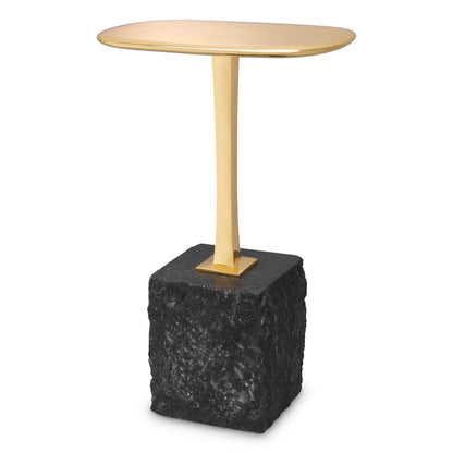 Eichholtz Beistelltisch Kayan S – Schwarzer Granit | Poliertes Messing | Halbrund Beistelltisch oval Eichholtz
