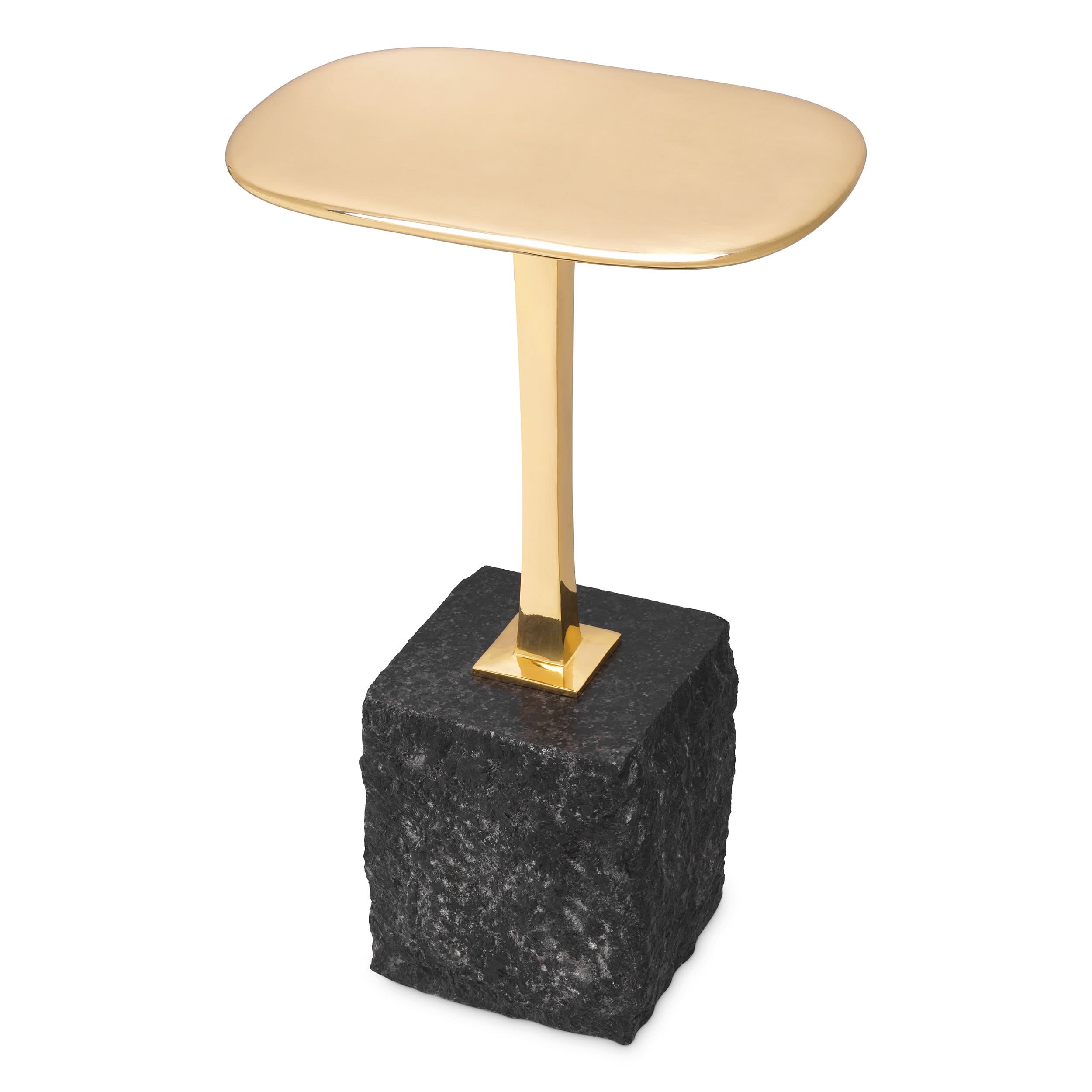 Eichholtz Beistelltisch Kayan S – Schwarzer Granit | Poliertes Messing | Halbrund Beistelltisch oval Eichholtz