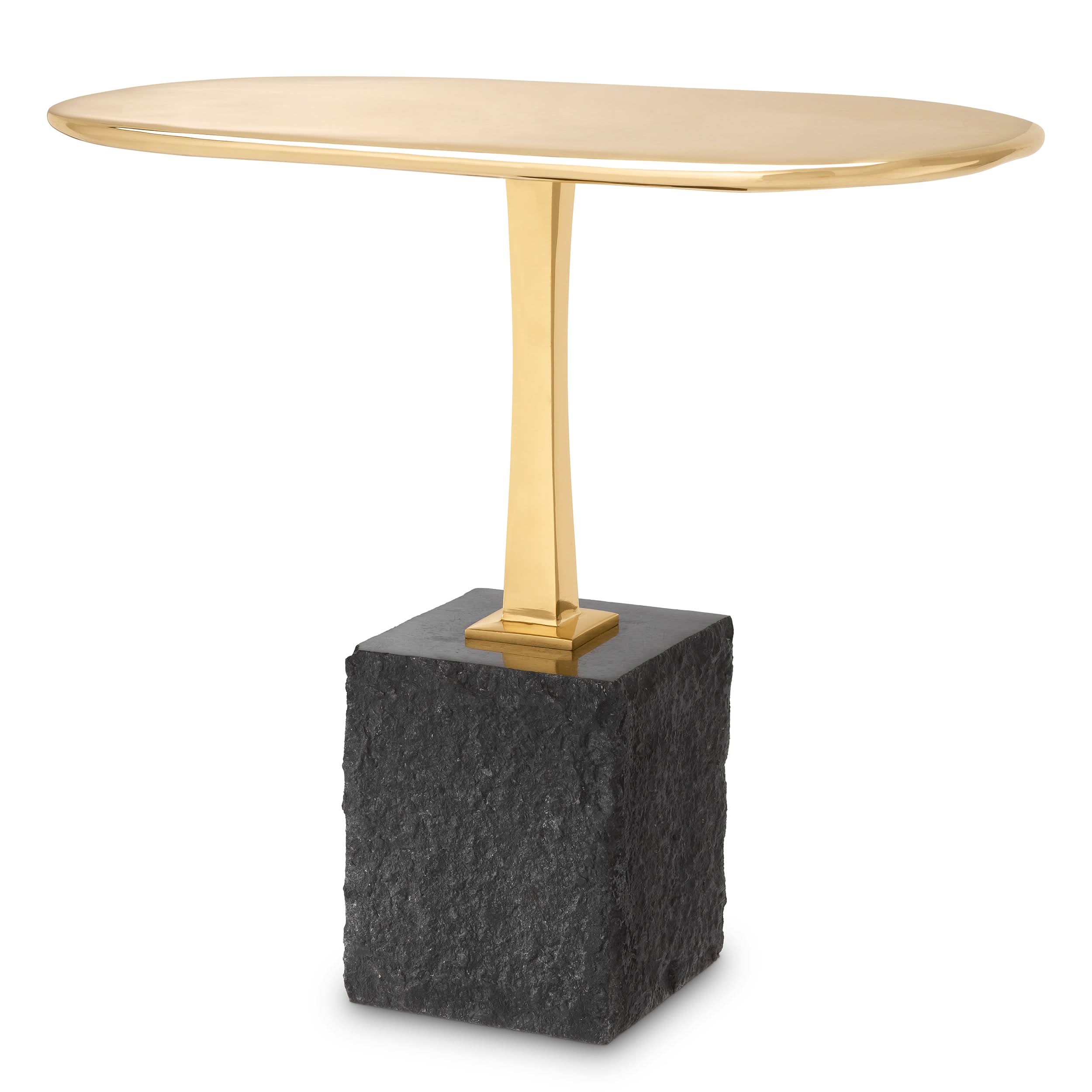 Eichholtz Beistelltisch Kayan L – Schwarzer Granit | Poliertes Messing | Oval Beistelltisch oval Eichholtz