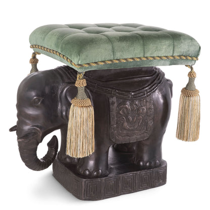 Eichholtz Hocker Elephant – Bronze | Samt in Türkis Polsterhocker Eichholtz