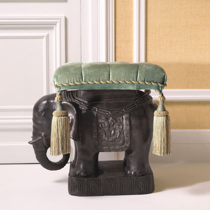 Eichholtz Hocker Elephant – Bronze | Samt in Türkis Polsterhocker Eichholtz