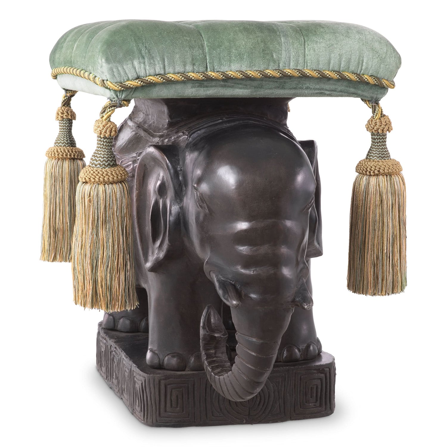 Eichholtz Hocker Elephant – Bronze | Samt in Türkis Polsterhocker Eichholtz