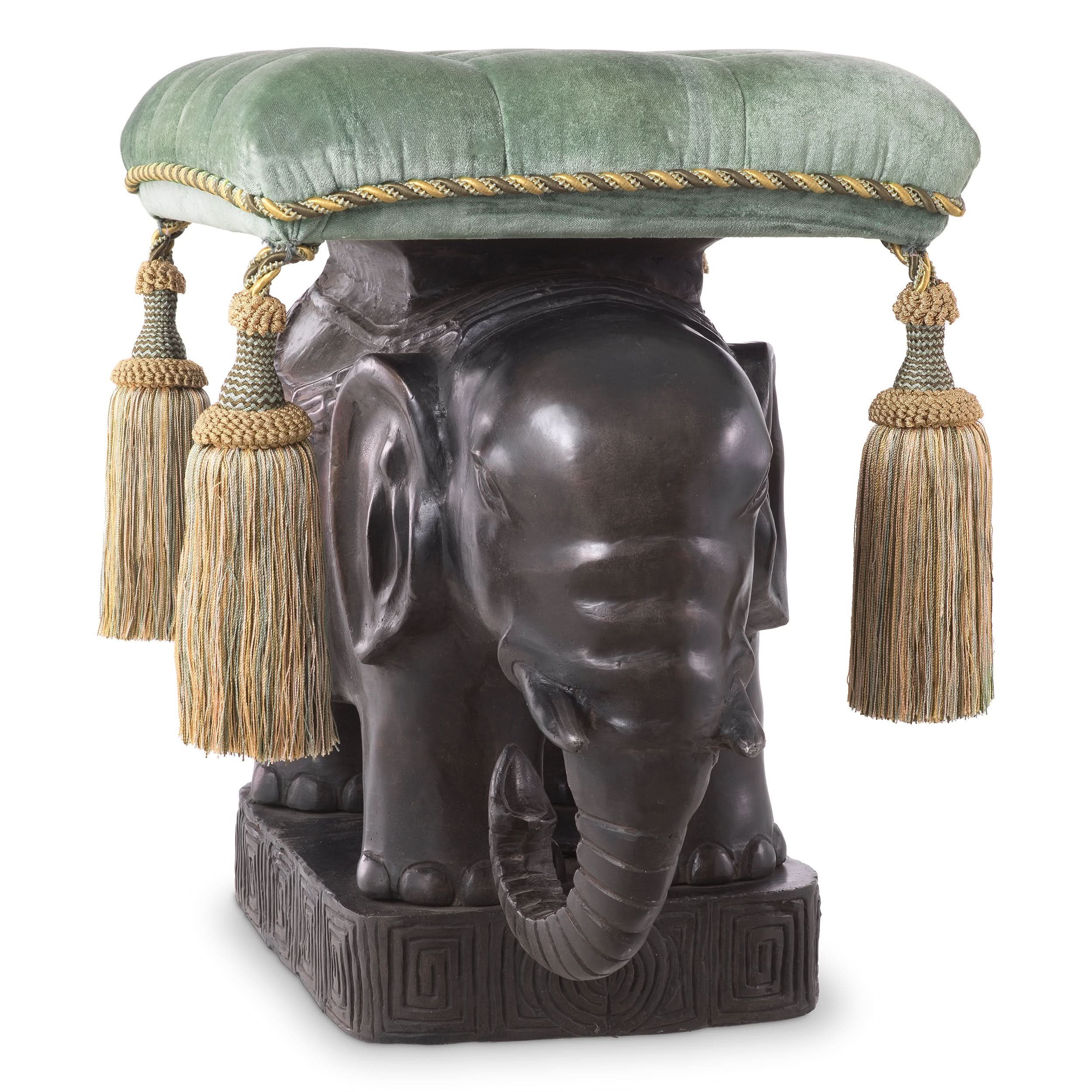 Eichholtz Hocker Elephant – Bronze | Samt in Türkis Polsterhocker Eichholtz