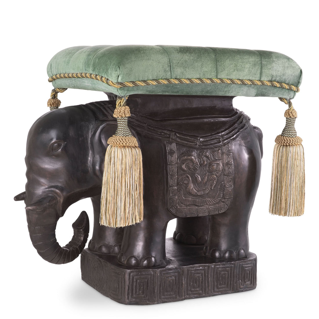 Eichholtz Hocker Elephant – Bronze | Samt in Türkis Polsterhocker Eichholtz