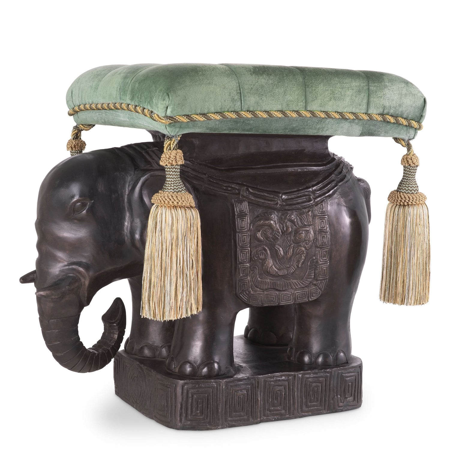 Eichholtz Hocker Elephant – Bronze | Samt in Türkis Polsterhocker Eichholtz