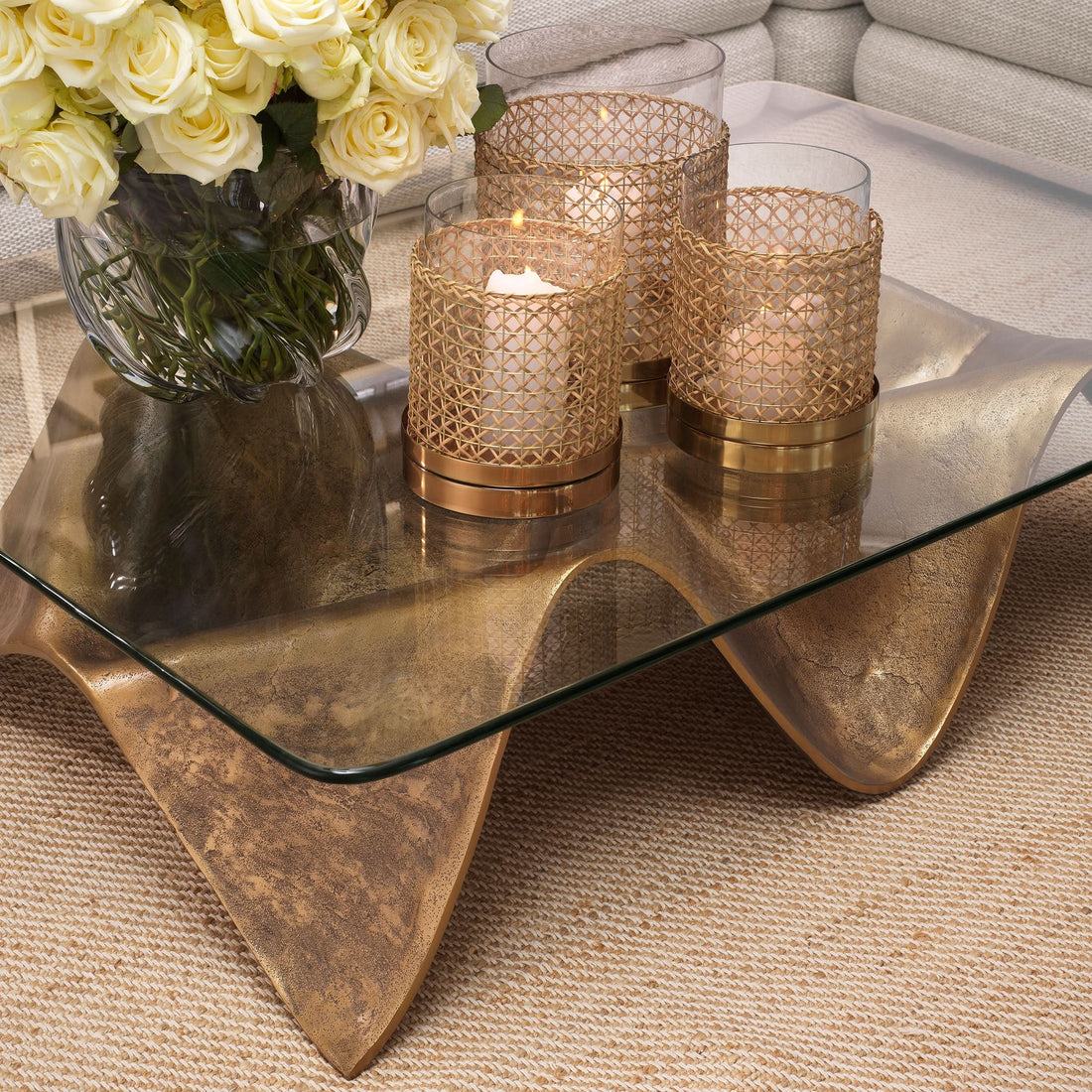 Eichholtz – Couchtisch Angelico (Vintage Brass | Klarglas) Couchtisch eckig Eichholtz