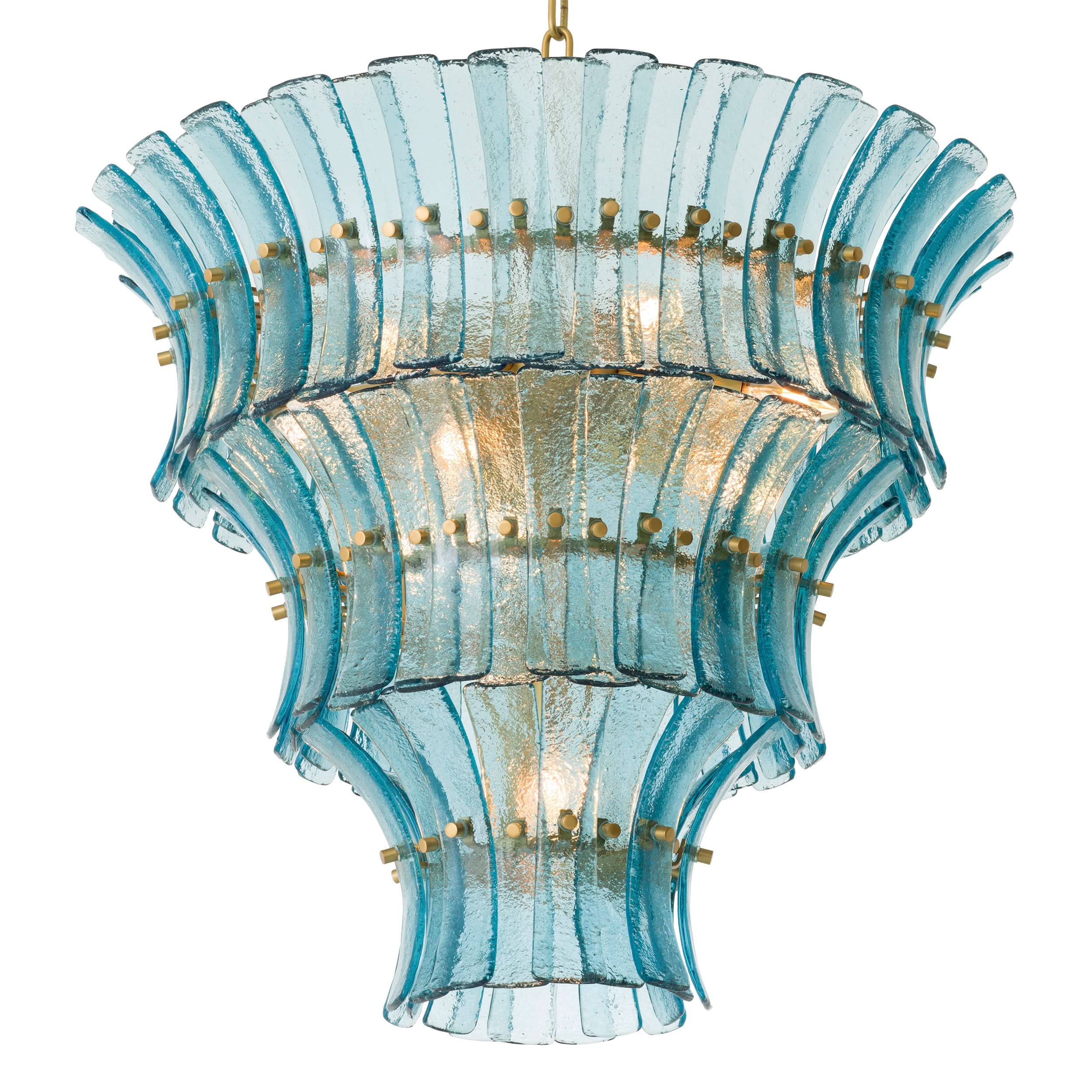 Eichholtz Kronleuchter Toscano – Antik-Messing-Finish | Blaues Glas Kronleuchter Eichholtz