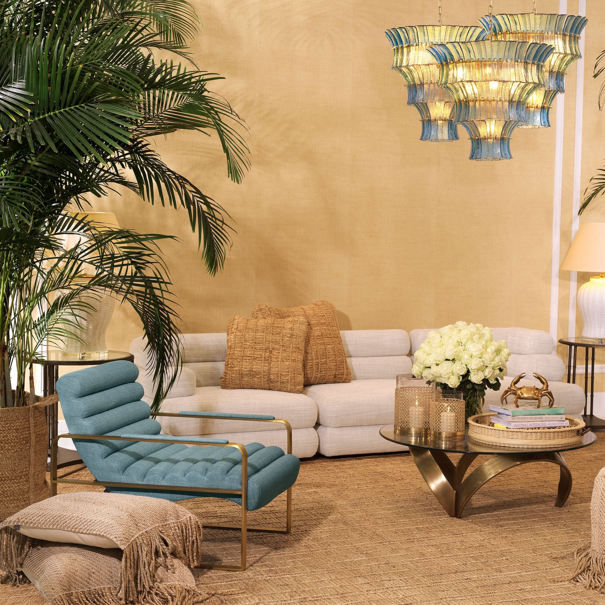 Eichholtz Sessel Olsen – Gebürstetes Messing-Finish | Scalea Blau Polstersessel Eichholtz