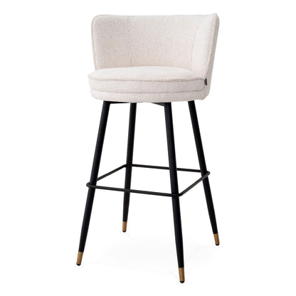 Eichholtz Barhocker Grenada – Lyssa Off-White | Schwarz- &amp; Messing-Finish Drehgestell Barstuhl Eichholtz