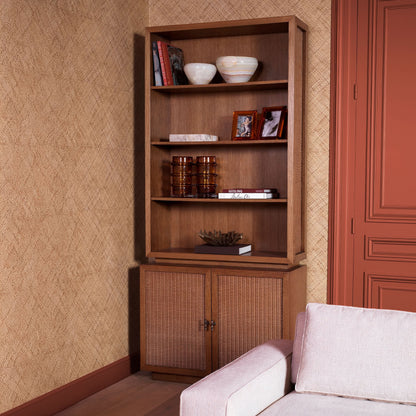 Eichholtz Kabinett Borchard - Caramel Oak Veneer | Woven Rattan | Bronze Finish Offenes Regal Eichholtz