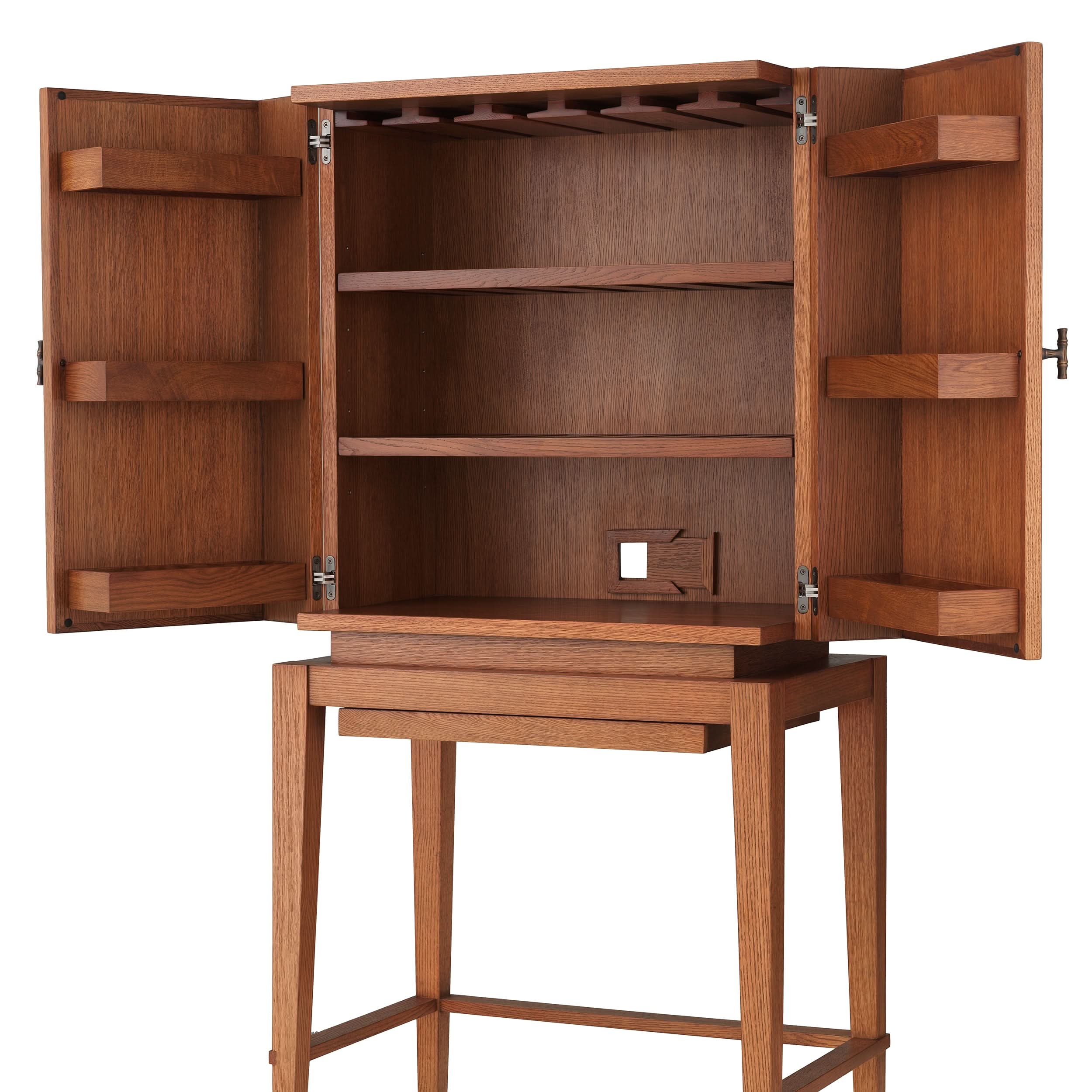 Eichholtz Bar Cabinet Borchard - Caramel Oak Veneer | Woven Rattan | Bronze Finish Barschrank Eichholtz
