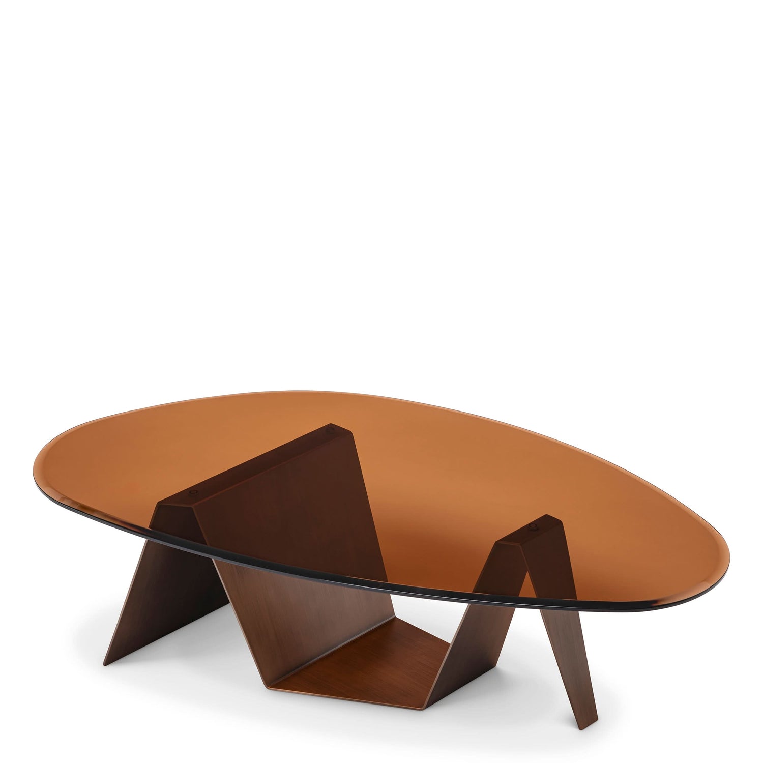 Eichholtz Couchtisch Lavello – Dunkel gebürstetes Messing | Facettiertes braunes Glas Couchtisch oval Eichholtz