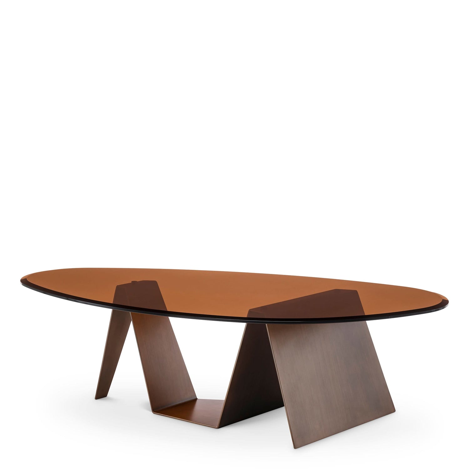 Eichholtz Couchtisch Lavello – Dunkel gebürstetes Messing | Facettiertes braunes Glas Couchtisch oval Eichholtz